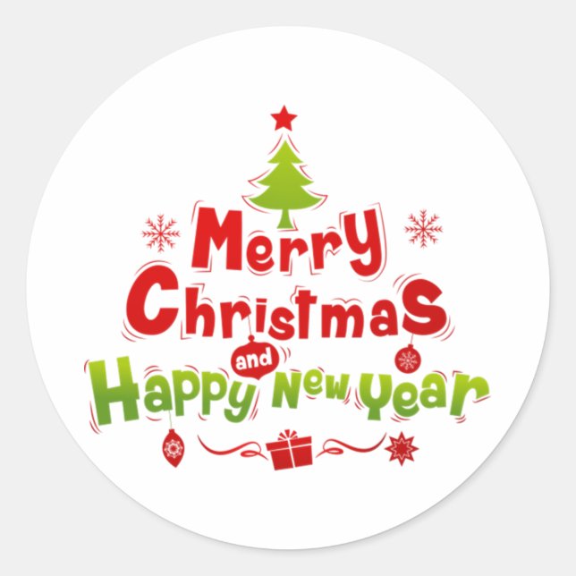 Merry Christmas and Happy New Year Classic Round Sticker (Front)