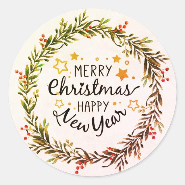 Merry Christmas and Happy New Year Classic Round Sticker (Front)