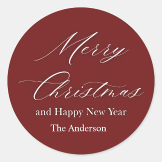 merry christmas and happy new year classic round sticker