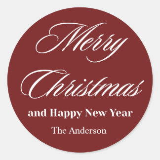 merry christmas and happy new year classic round sticker