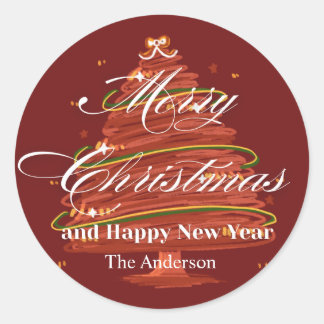 merry christmas and happy new year classic round sticker