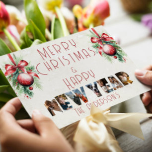 Merry Christmas And Happy New Year Collage Photo Holiday Card