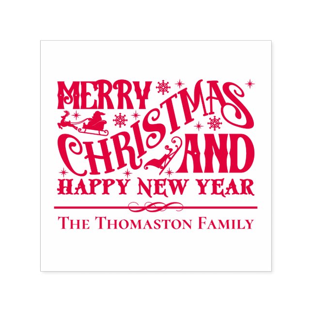 Merry Christmas and Happy New Year Family Name Self-inking Stamp (Design)