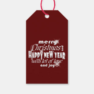 Merry Christmas And Happy New Year Font Art Gift Tags