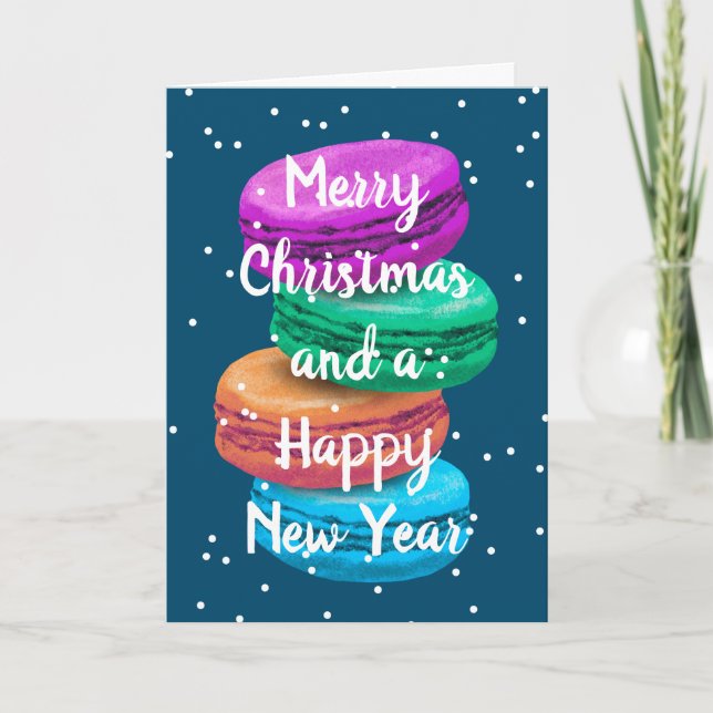 Merry Christmas and Happy New Year French macaron Holiday Card (Front)