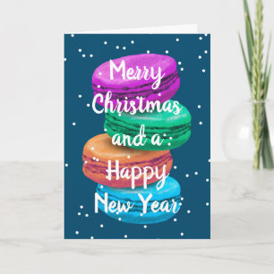 Merry Christmas and Happy New Year French macaron Holiday Card