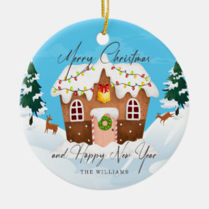 Merry Christmas and Happy New Year Gingerbread Ceramic Ornament