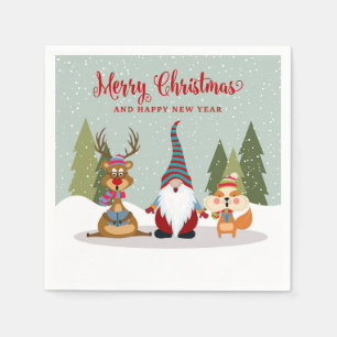 Merry Christmas and Happy New Year Gnome Napkin