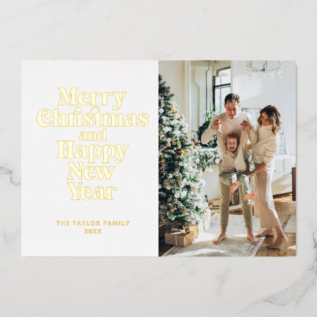 Merry Christmas and Happy New Year Gold Foil Holiday Card (Front)