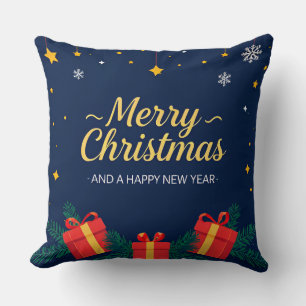 Merry Christmas and Happy New Year Greeting Cushion