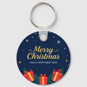 Merry Christmas and Happy New Year Greeting Key Ring