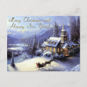 merry christmas and happy new year holiday postcard