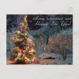merry christmas and happy new year holiday postcard