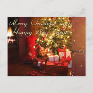 merry christmas and happy new year holiday postcard