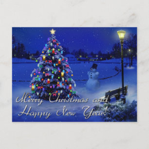 merry christmas and happy new year holiday postcard