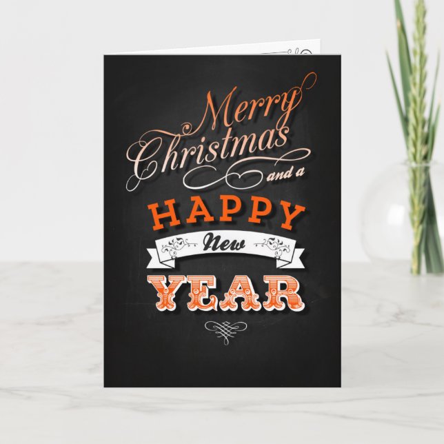 Merry Christmas and Happy New Year in Orange Holiday Card (Front)