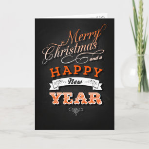Merry Christmas and Happy New Year in Orange Holiday Card