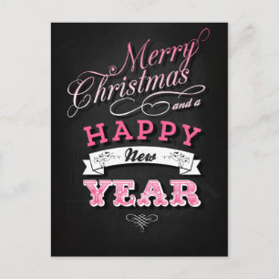 Merry Christmas and Happy New Year in Pink Holiday Postcard