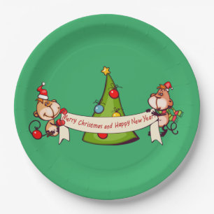 Merry Christmas And Happy New Year Monkeys Paper Plate