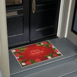 Merry Christmas and Happy New Year Poinsettias  Doormat