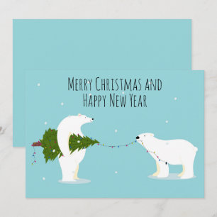 Merry Christmas and Happy New Year Polar Bears Holiday Card