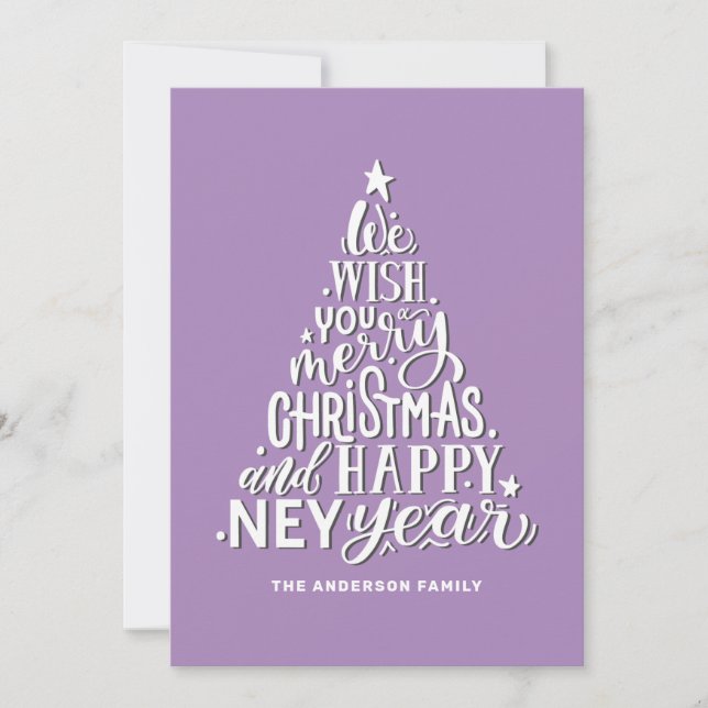Merry Christmas and Happy New Year. Purple Holiday Card (Front)