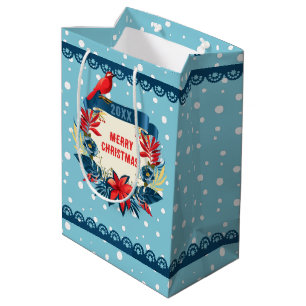 Merry Christmas and Happy New Year! Red Bird Snow Medium Gift Bag