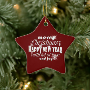 Merry Christmas and Happy New Year Red Ceramic Ornament