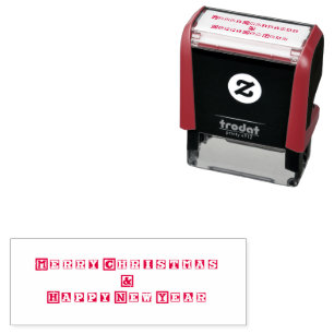 Merry Christmas and Happy New Year Red Text Blocks Self-inking Stamp