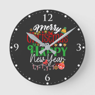 Merry Christmas And Happy New Year Round Clock