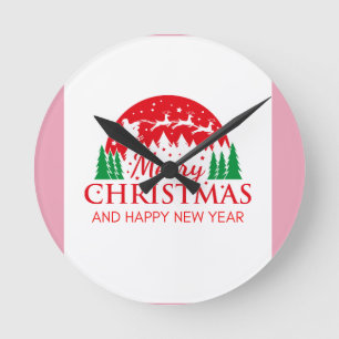 Merry Christmas And Happy New Year Round Clock