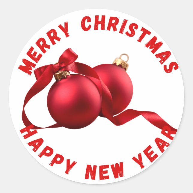 Merry Christmas and Happy New Year Round Sticker (Front)