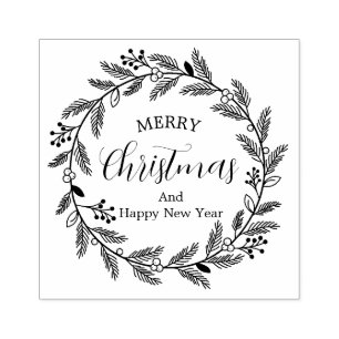 Merry Christmas And Happy New Year Rubber Stamp