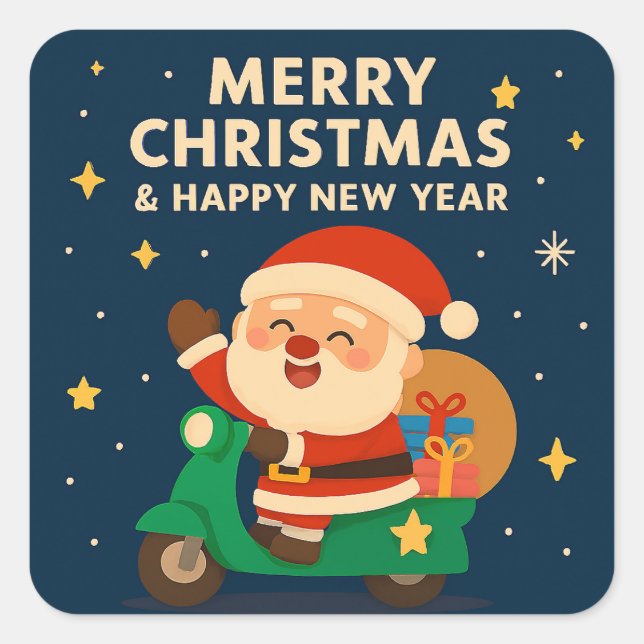Merry Christmas and Happy New Year - Santa Square Sticker (Front)