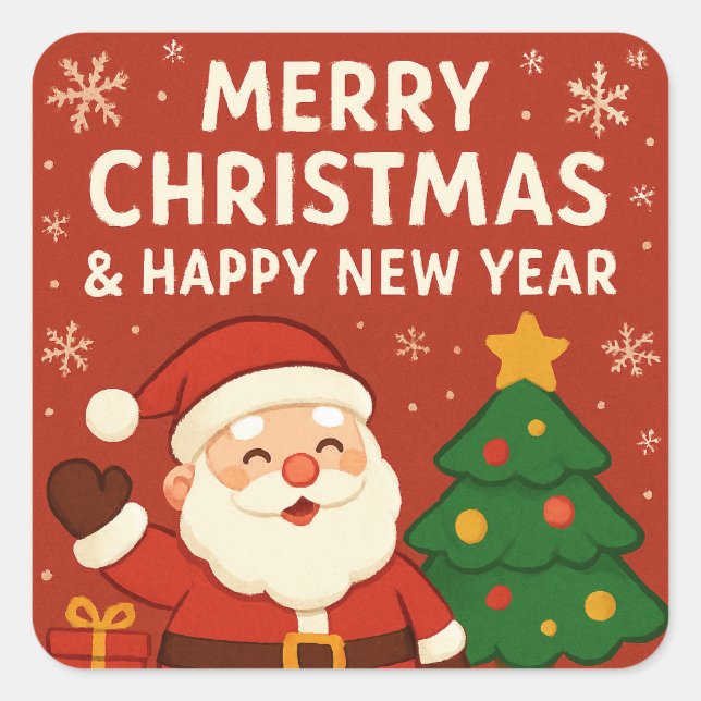 Merry Christmas and Happy New Year - Santa Square Sticker (Front)