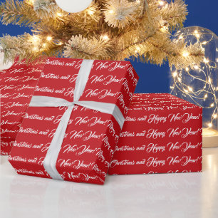 Merry Christmas and Happy New Year script red Wrapping Paper