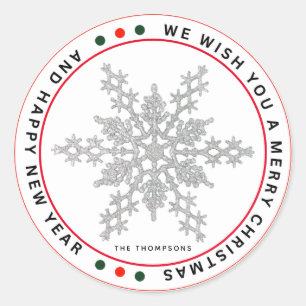 Merry Christmas And Happy New Year Snowflake Classic Round Sticker