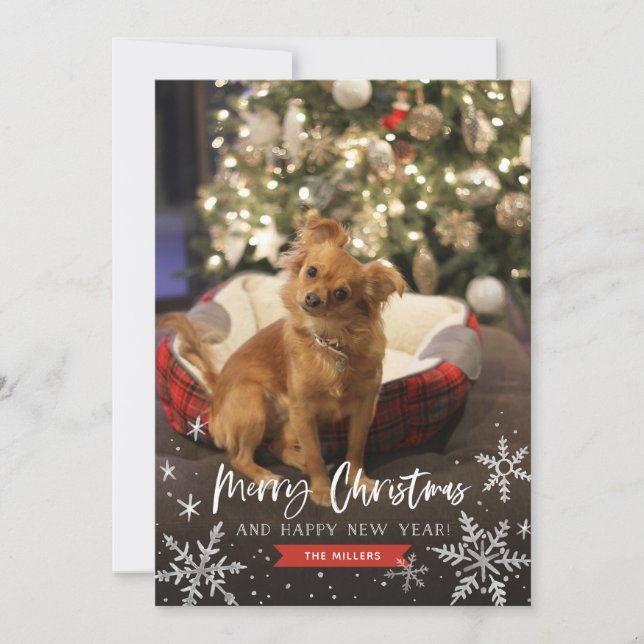 Merry Christmas and Happy New Year Snowflakes Holiday Card (Front)