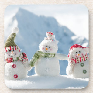 Merry Christmas and Happy New Year Snowmen Coaster