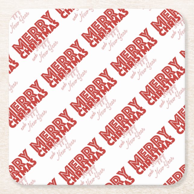Merry Christmas and Happy New Year Square Paper Coaster (Front)