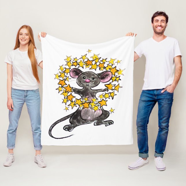 Merry Christmas and Happy New Year Star Mouse Fleece Blanket (In Situ)