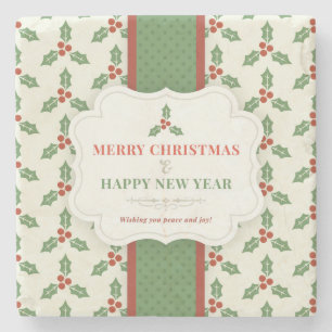 Merry Christmas and Happy New Year Stone Coaster