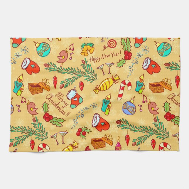 Merry Christmas And Happy New Year Tea Towel (Horizontal)