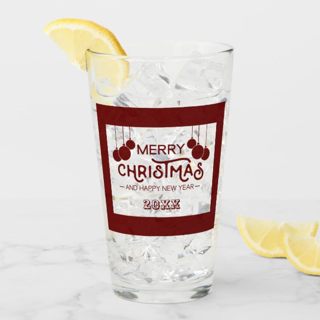 Merry Christmas and Happy New Year typography Glass (Front Ice)