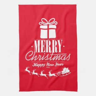Merry Christmas and Happy New Year with Santa Tea Towel