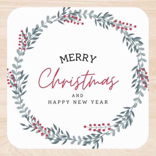 Merry Christmas And Happy New Year Wreath Classic Round Sticker (Creator Uploaded)