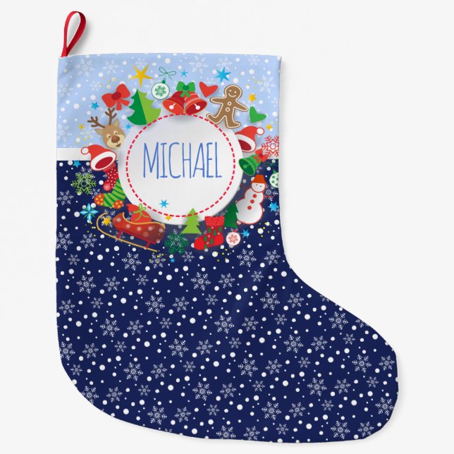 Merry Christmas and Happy New Year! XMAS Large Christmas Stocking (Front)