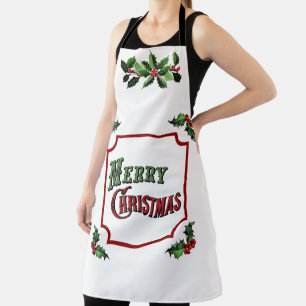 Merry Christmas and Holly Apron