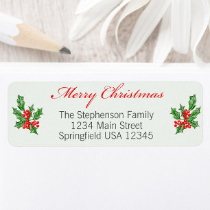 Merry Christmas and Holly Custom Return Address Label