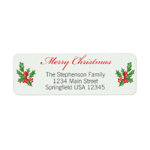 Merry Christmas and Holly Custom Return Address Return Address Label